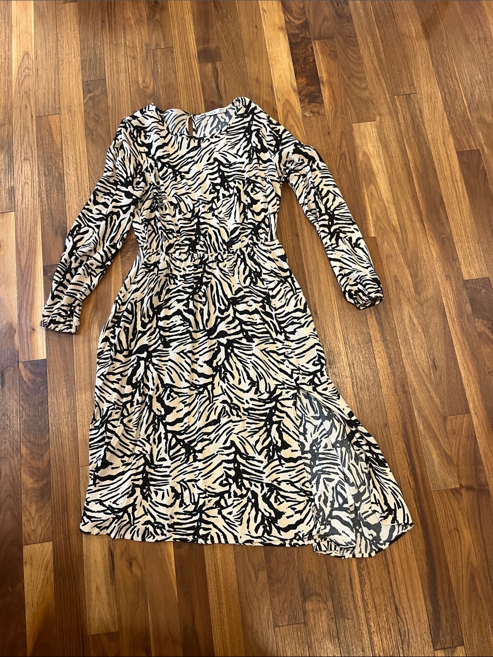 Dex Black & Cream Long Sleeve Animal Print Midi Dress